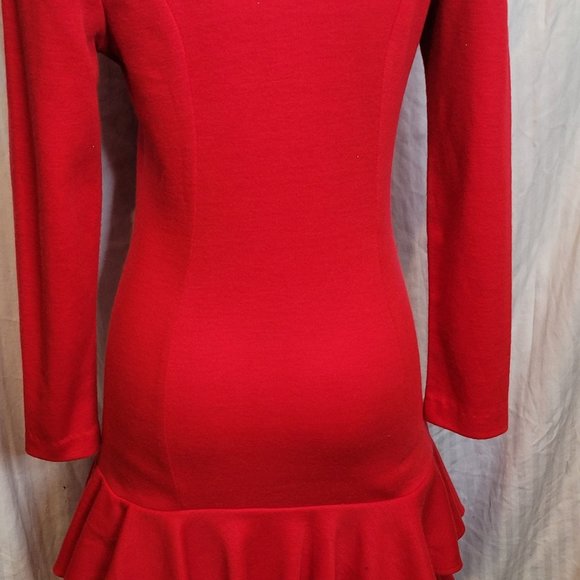 Vintage 80s Drop Waist Tiered Ruffle Dress Red Retro Button Down Sz 7/8 Cocktail - Picture 11 of 16